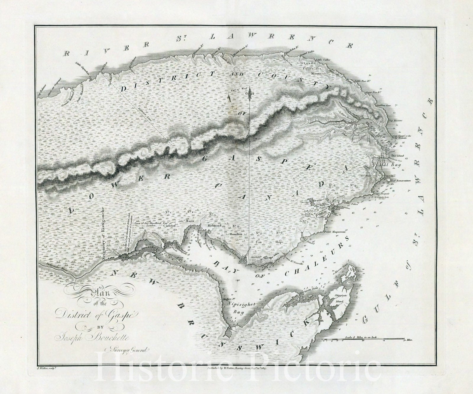 Gaspe District, Quebec - Nautical Chart, 1815 - Historical Map Print