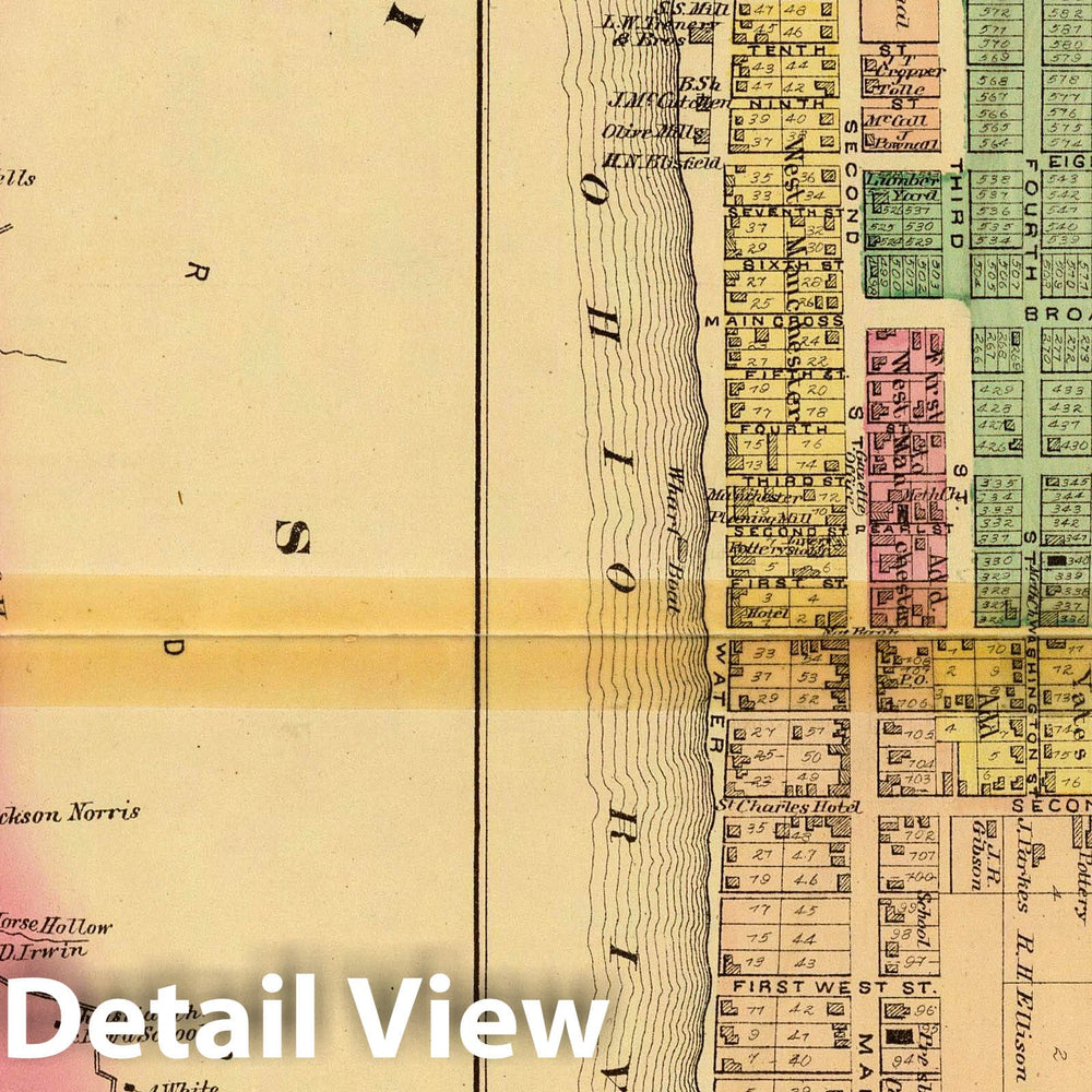 Historic Map : 1877 Upper Ohio River and Valley part XXII, 382 to 400 miles below Pittsburgh, (with) Manchester, Wrightsville, O. - Vintage Wall Art