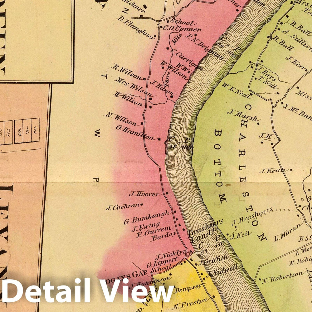 Historic Map : 1877 Upper Ohio River and Valley part XXIII, 401 to 418 miles below Pittsburgh, (with) Aberdeen, Levanna, Brown Co, O. - Vintage Wall Art