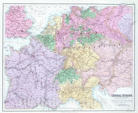 Historic Map : 1872 Central Europe with the Railways. - Vintage Wall Art