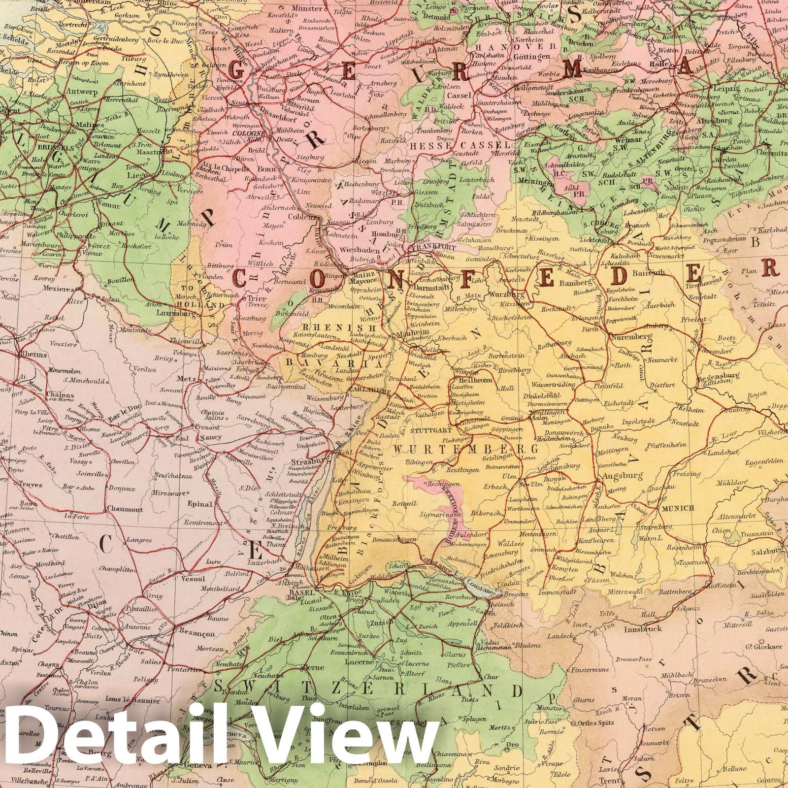Central Europe - Railroad Map, 1872 - Historical Map Print