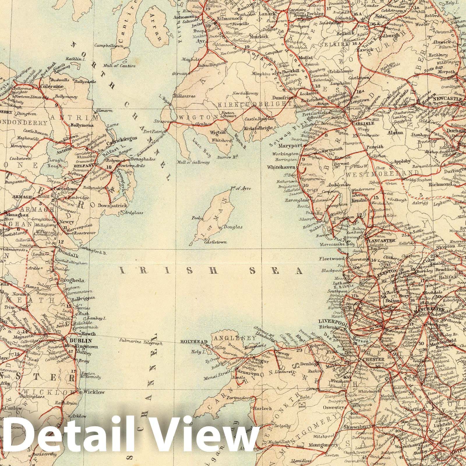 British Isles Railroad Map, 1872 - Historical Railway Map Print