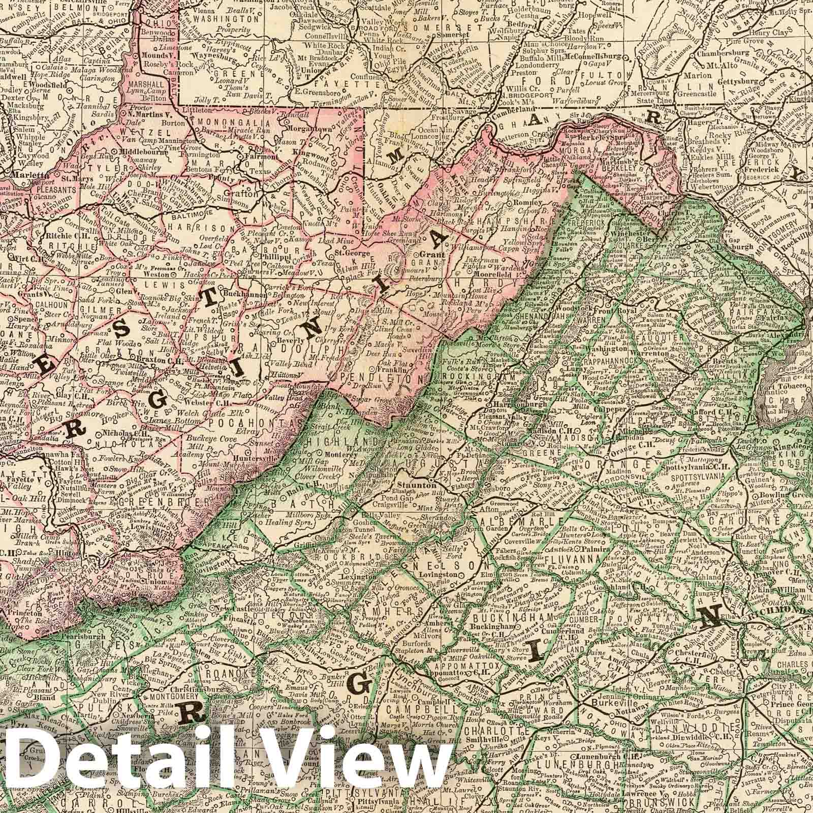 Virginia and West Virginia - Railroad Map, 1879 - Historical Map Print