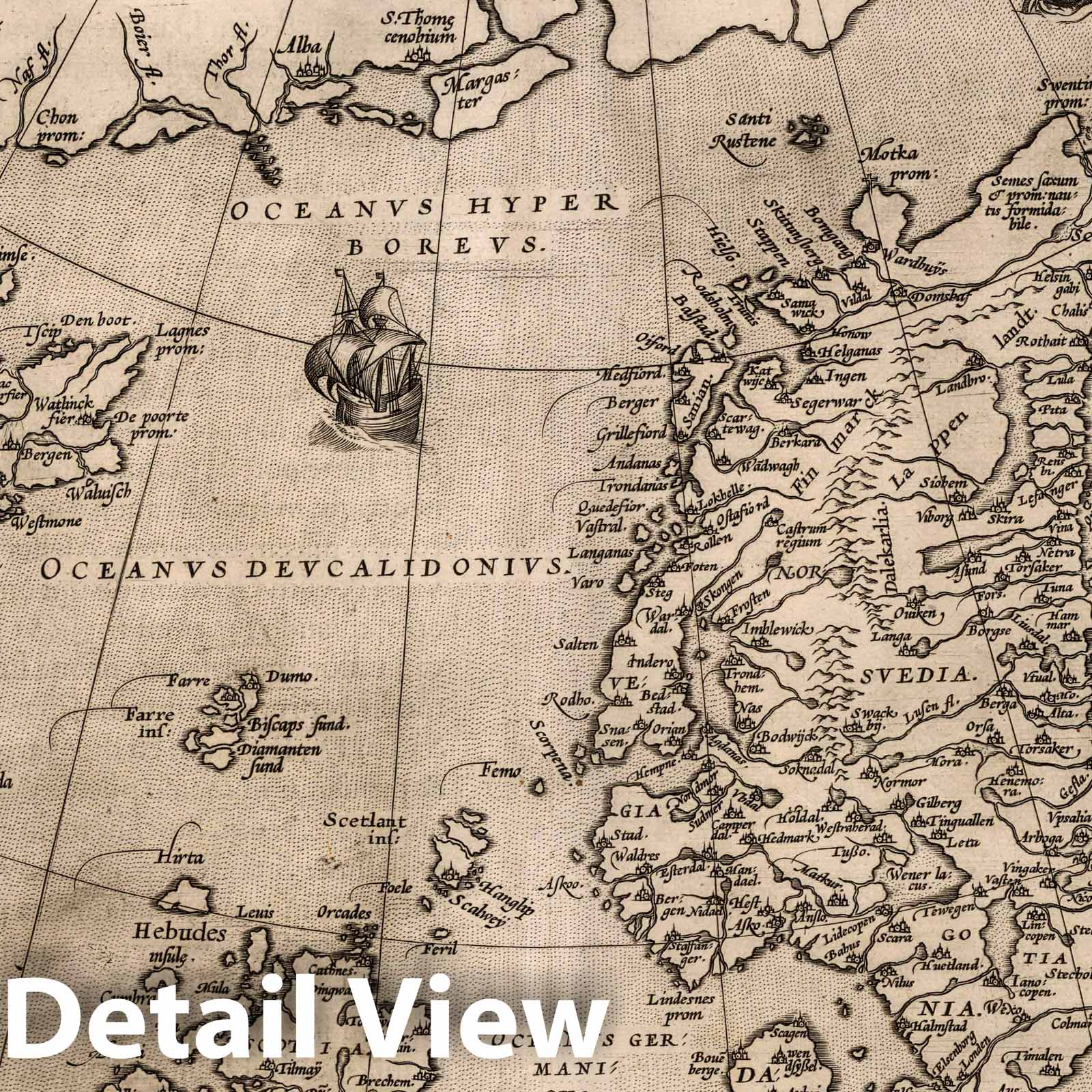 Northern Regions: Scandinavia, Iceland, Greenland, Russia 1570 Map Print
