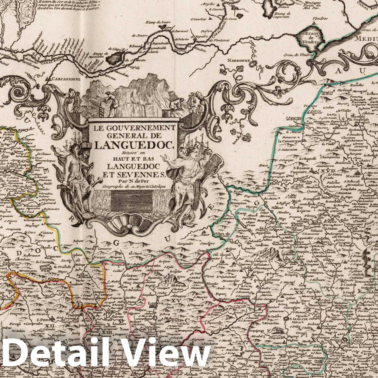 Languedoc and the Royal Canal, France, 1712 - Historical Map Print