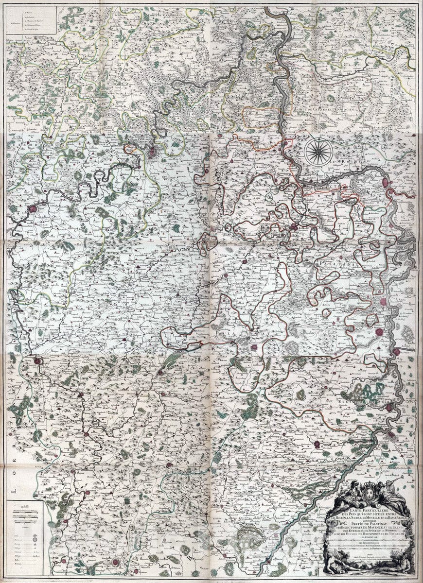 Historic Map : France, 1705 Composite Map: Pais scituez entre le Rhein, la Saare, la Moselle, et la Basse Alsace. , Vintage Wall Art