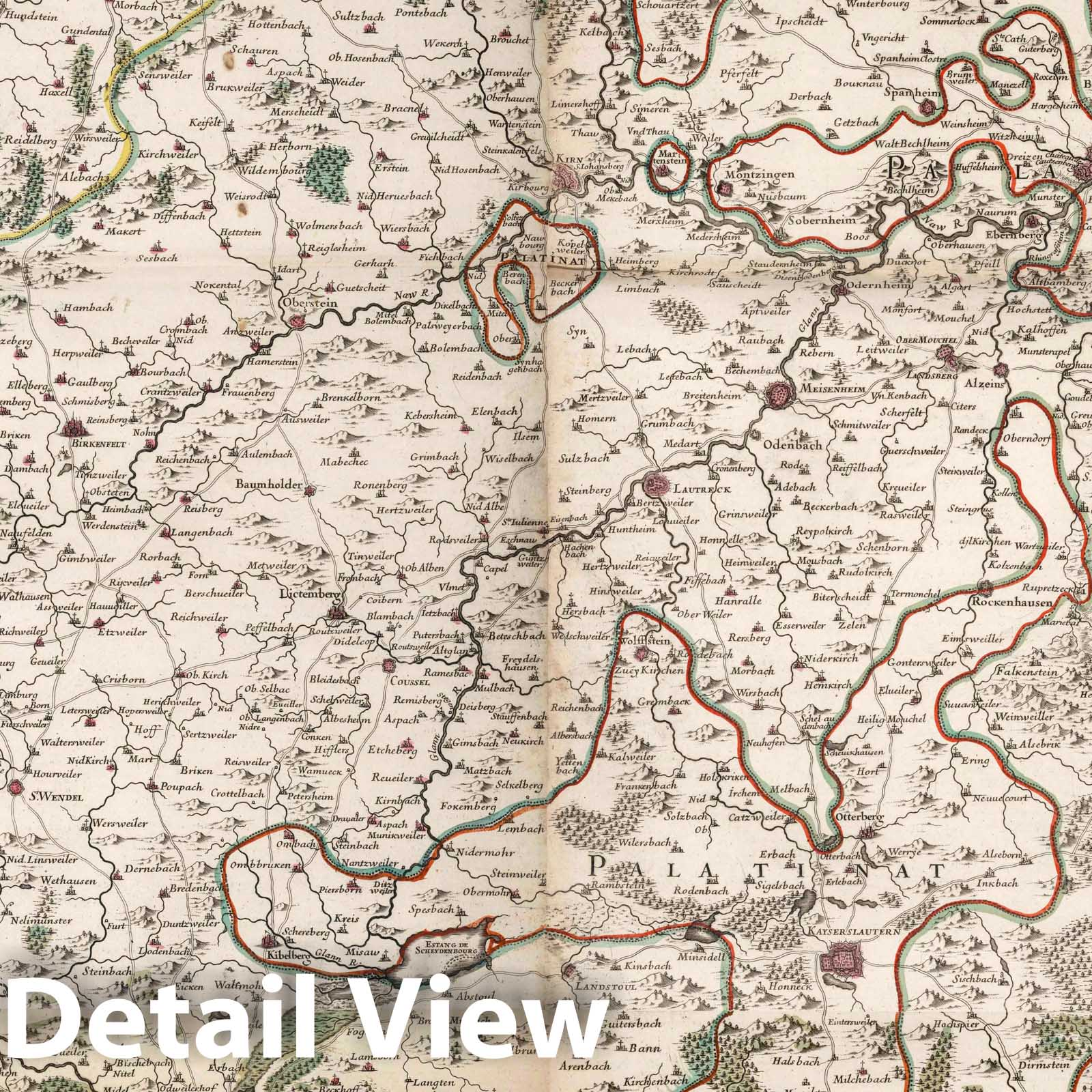 Regions between Rhine, Saar, Moselle, and Lower Alsace, 1705 - Historical Map Print
