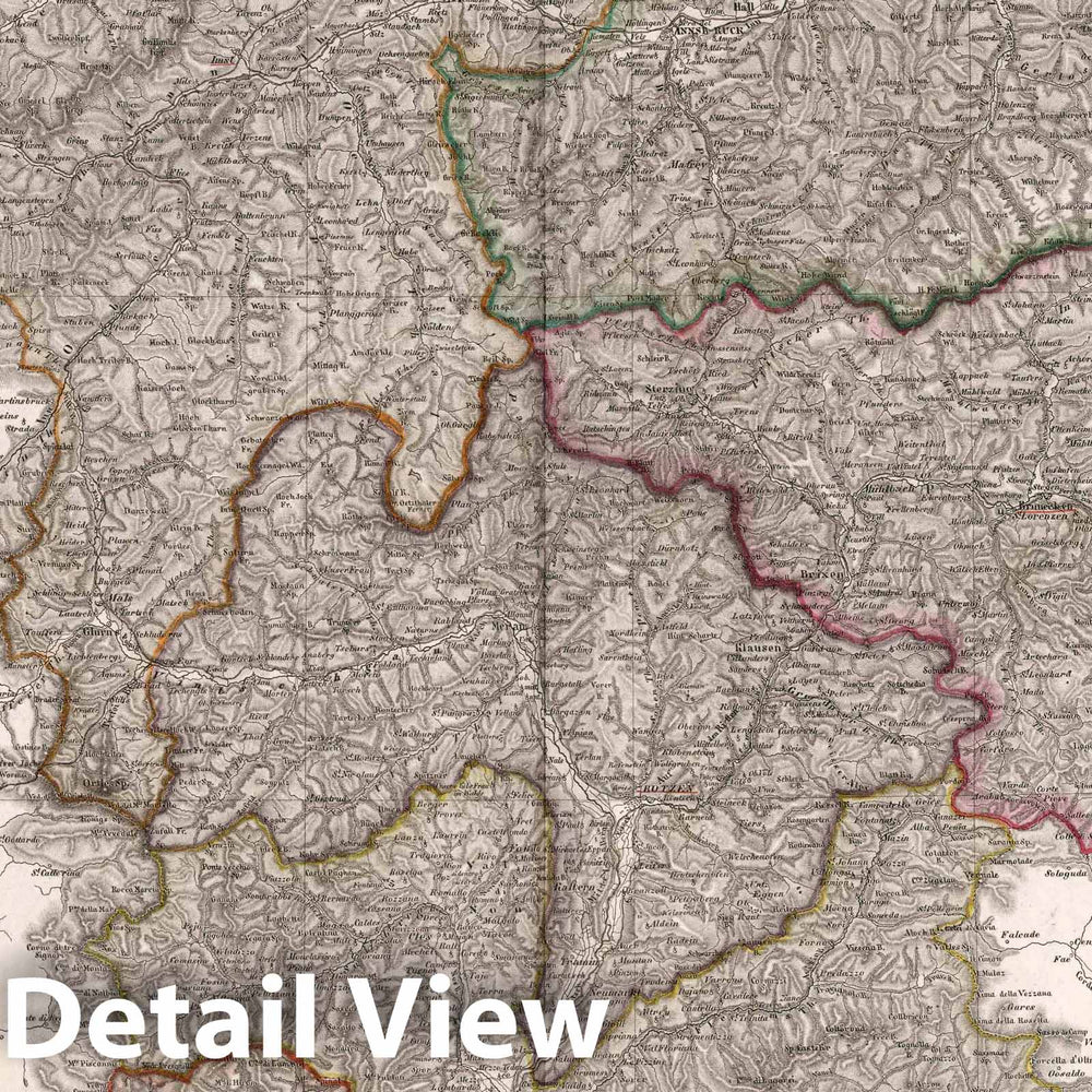 Historic Map : 1838 Tyrol and Vorarlberg, Austria, and Liechtenstein. - Vintage Wall Art