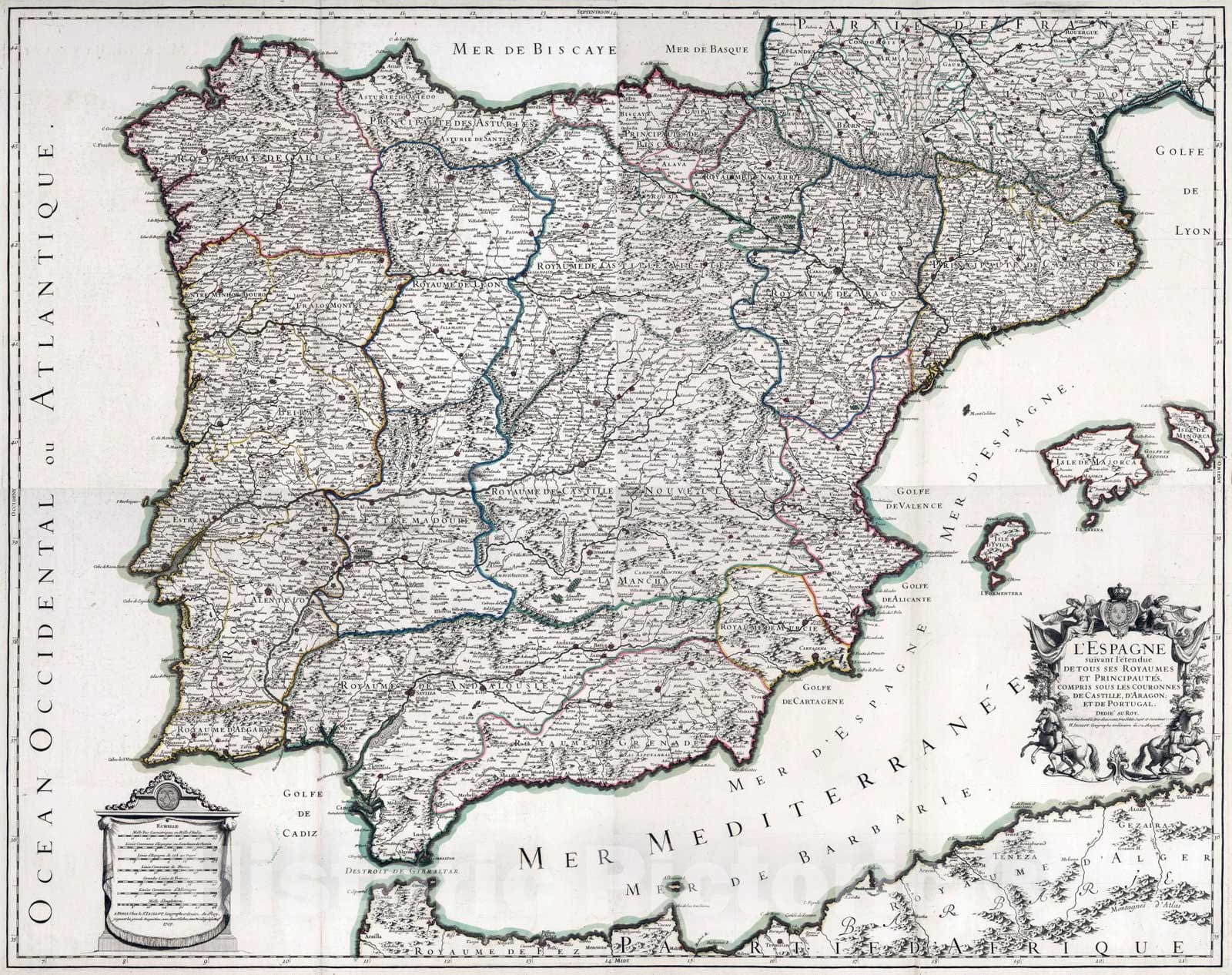 Historic Map : 1707 Composite Map: L'Espagne. - Vintage Wall Art