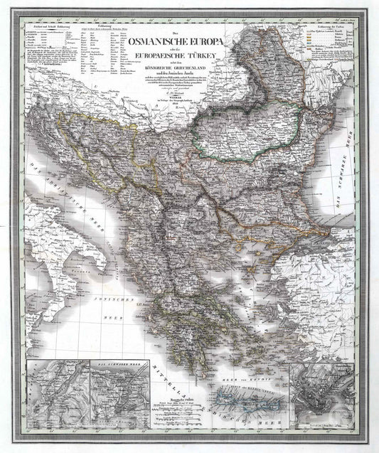 Historic Wall Map : 1840 Ottoman Empire or Turkey, in Europe. Kingdoms of Greece. - Vintage Wall Art
