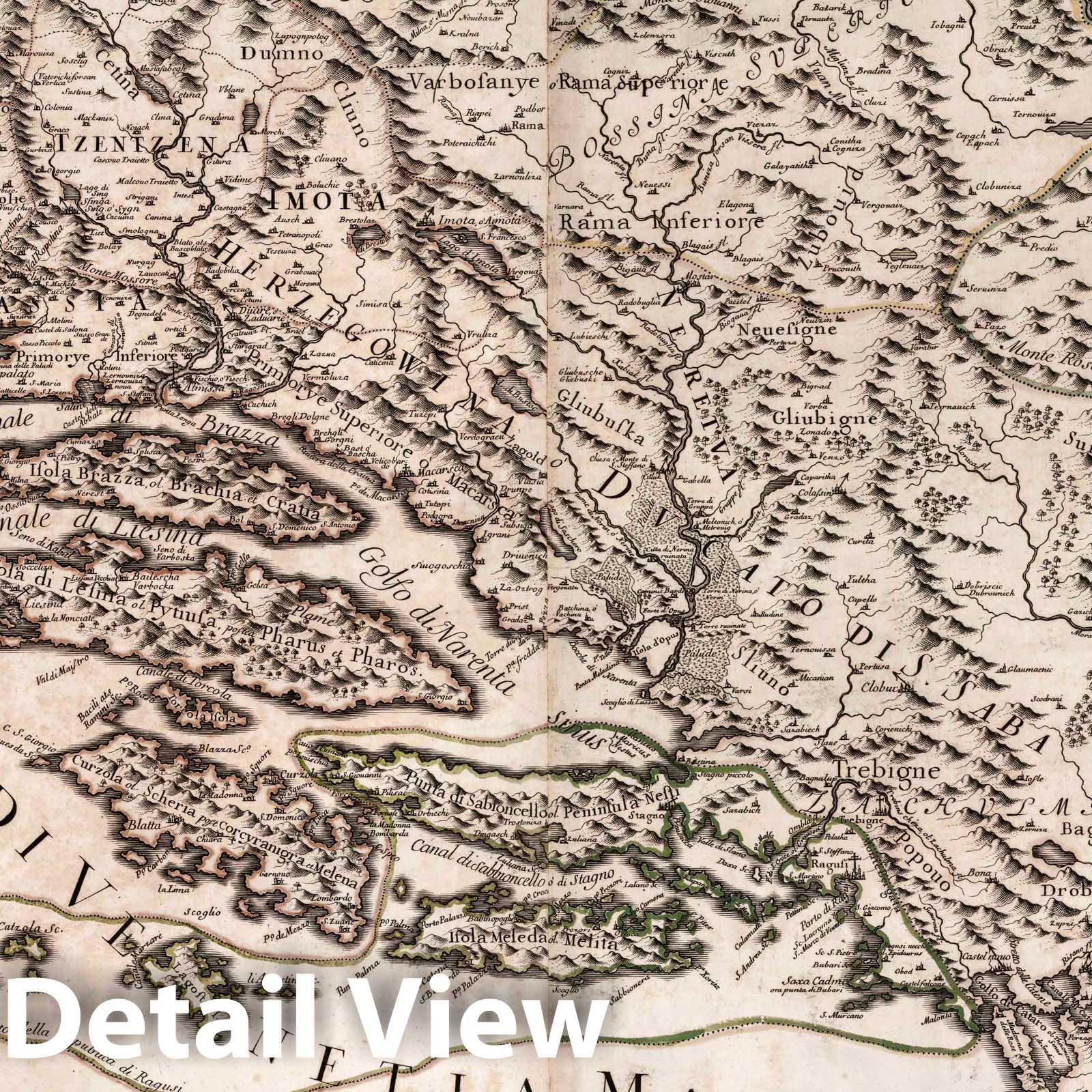 Dalmatia Eastern and Western Coast - River Map, 1689 - Historical Map Print