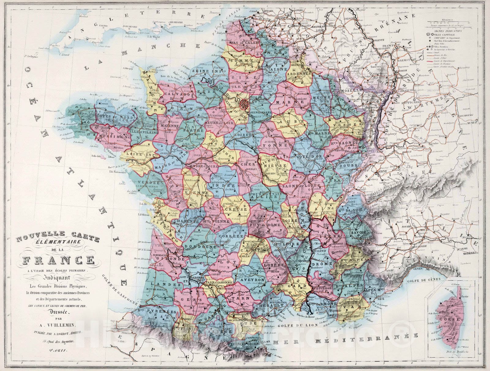 Historic Map : France, 1876 Nouvelle Carte Elementaire de la France a l'Usage des Ecoles Primaires. , Vintage Wall Art