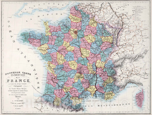 Historic Map : France, 1876 Nouvelle Carte Elementaire de la France a l'Usage des Ecoles Primaires. , Vintage Wall Art