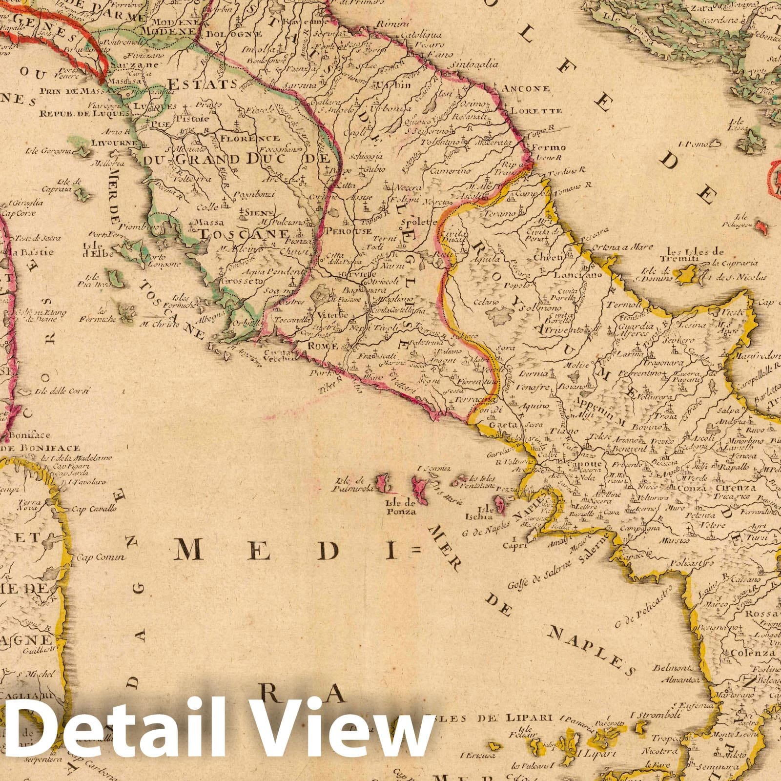 Italy - River Map, 1729 - Historical Map Print