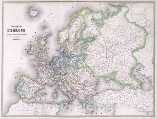 Historic Map : 1876 Carte de Generale de l'Europe. - Vintage Wall Art