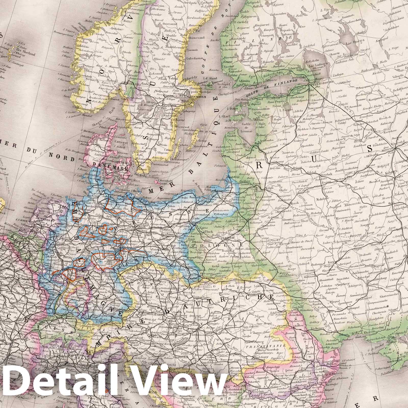 Europe - Railroad Map, 1876 - Historical Map Print