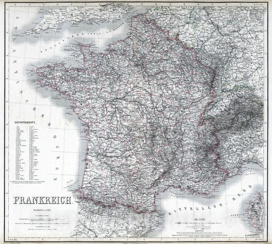 Historic Map : 1879 France. - Vintage Wall Art