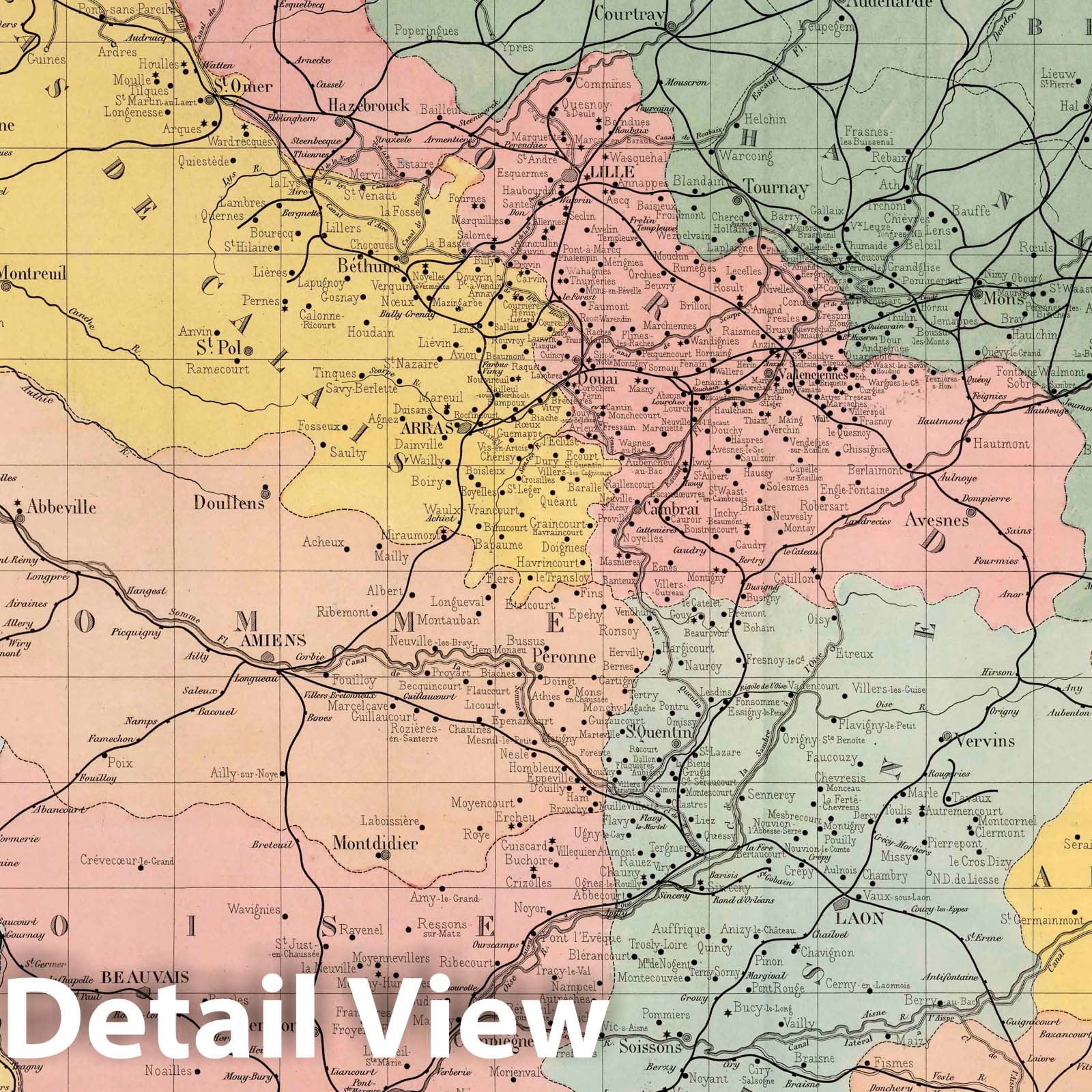 Northern France and Belgium - Food Production, 1876 - Historical Map Print