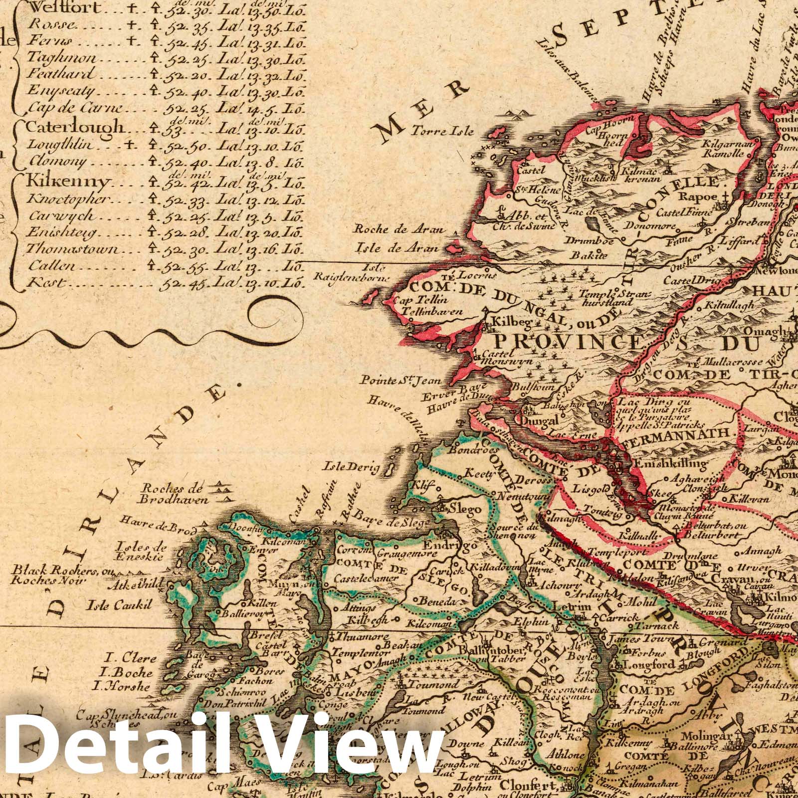 Ireland - River Map, 1705 - Hand-Colored Historical Map Print