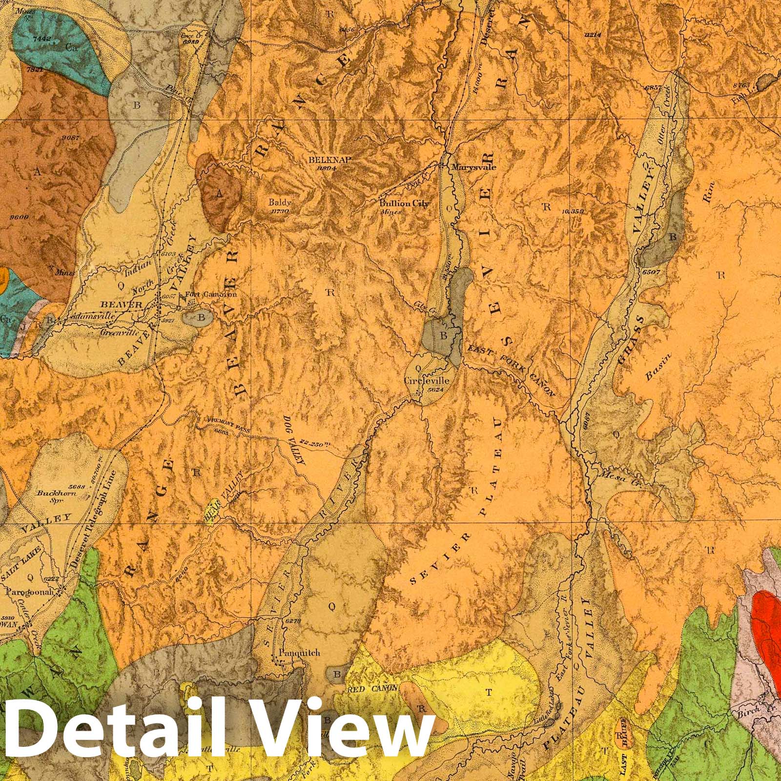 Southern and Southwestern Utah - Geologic Map, 1873 - Historical Map Print