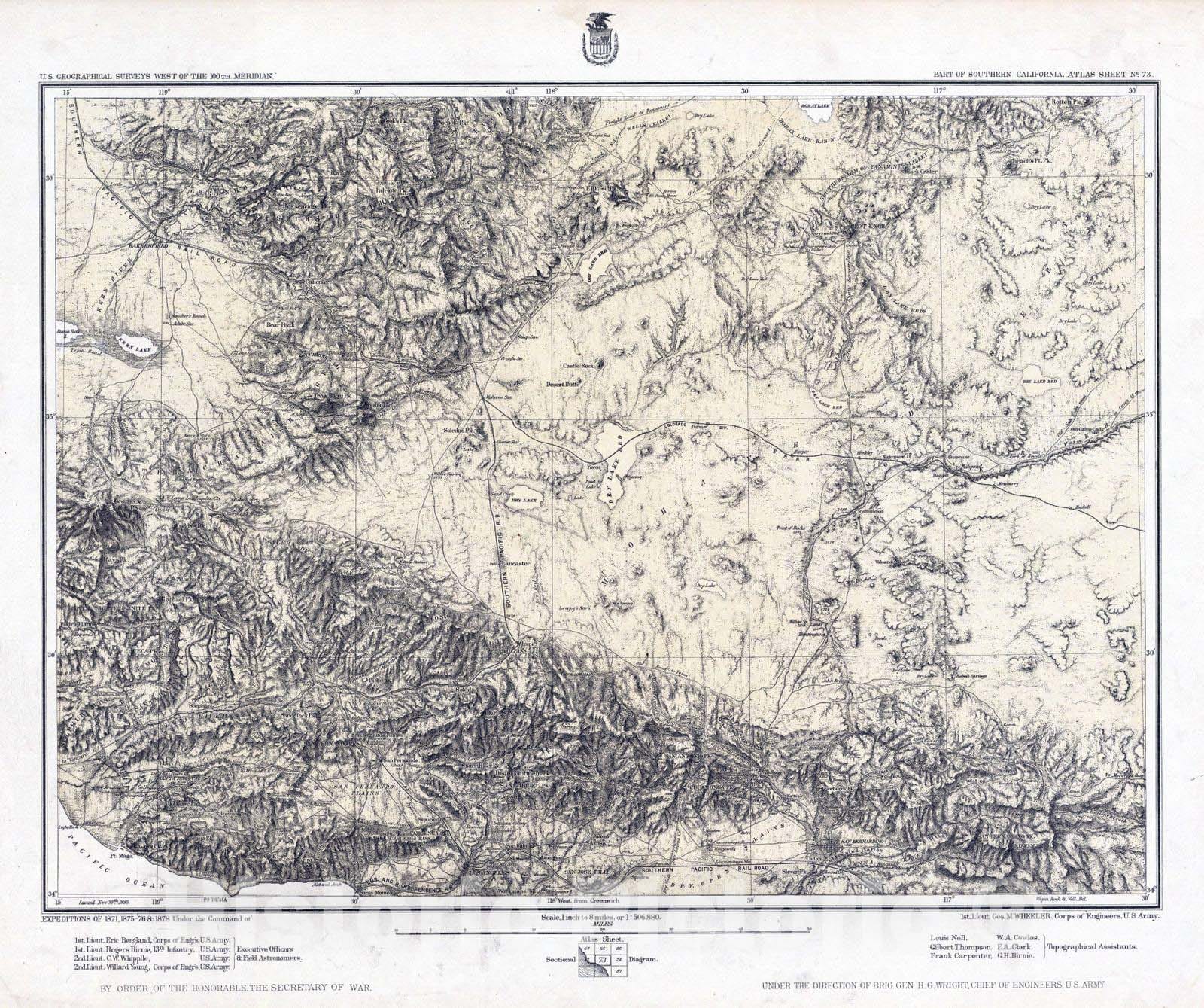 Historic Map : National Atlas - 1883 73. Part Of Southern California. - Vintage Wall Art