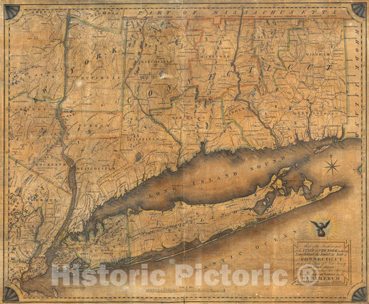 Historic Map : Wall Map - 1815 Map of the Southern part of the State of New York. - Vintage Wall Art