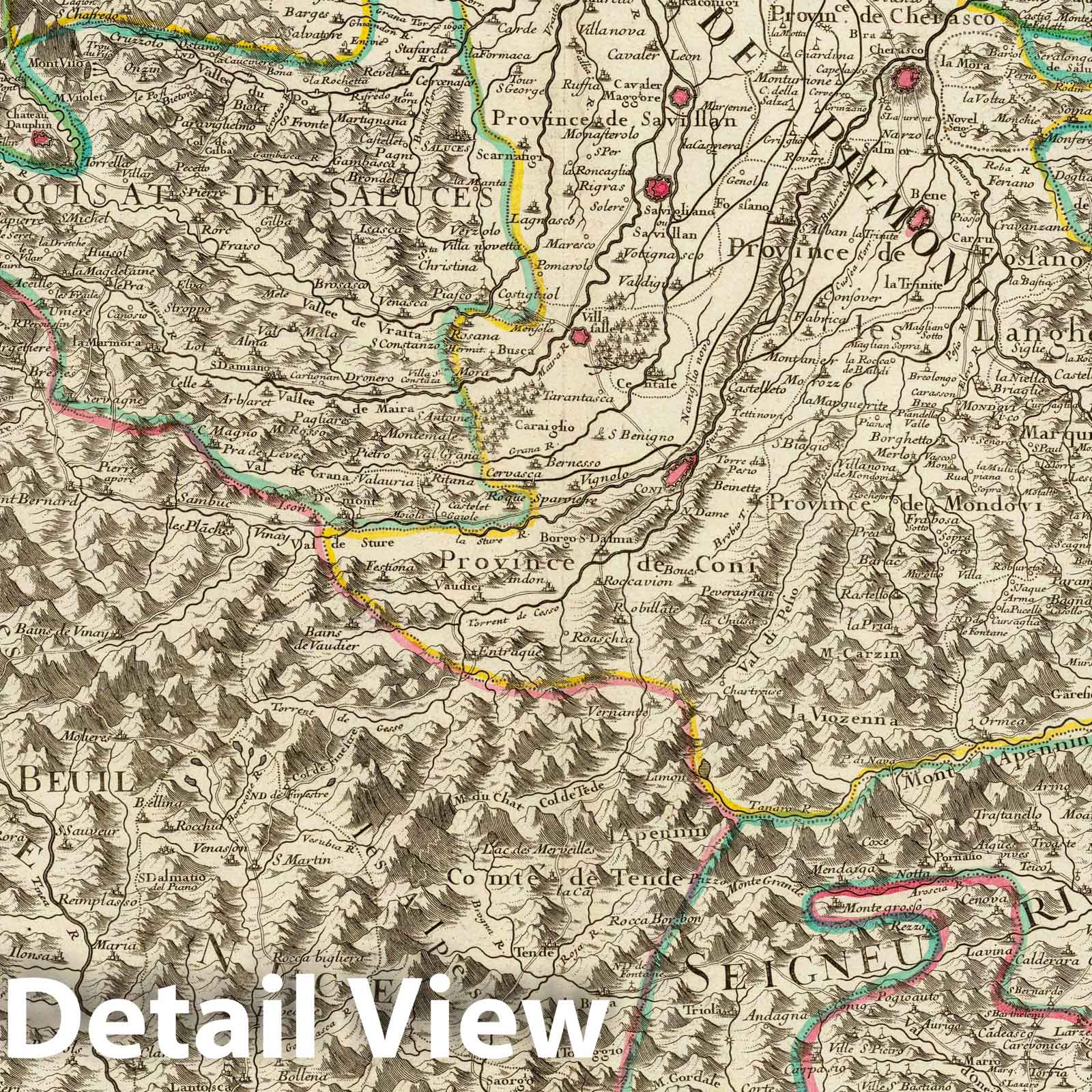 Southern Piedmont and Monferrat - Route Map, 1707 - Historical Map Print