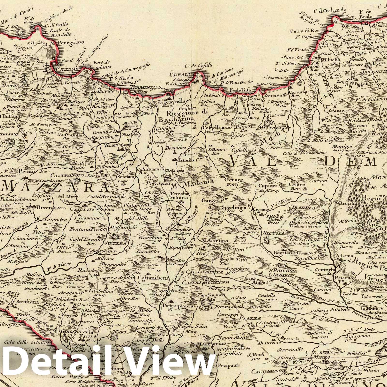 Sicily with Malta - Route Map, 1717 - Historical Map Print