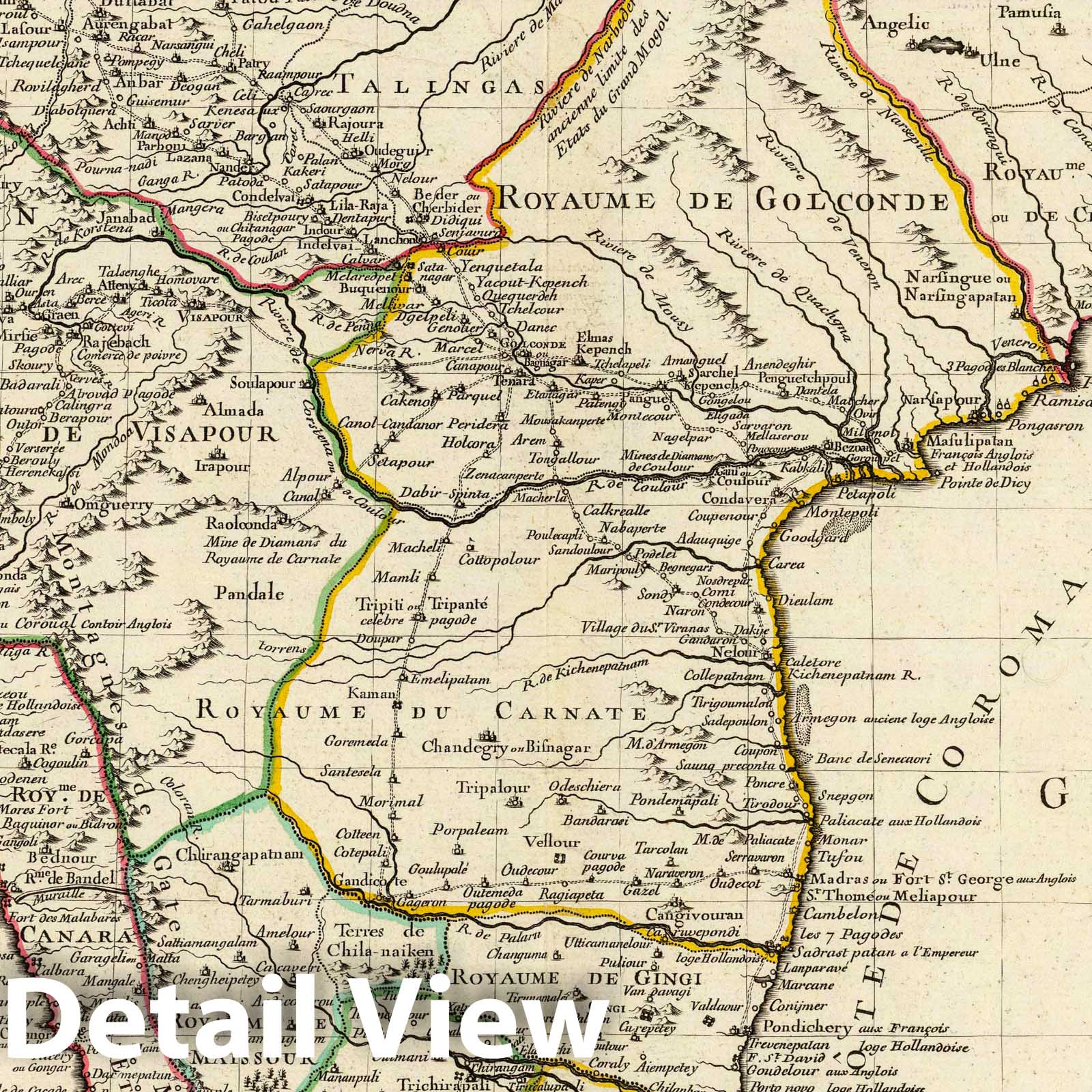 Malabar and Coromandel Coasts, India - Route Map, 1723 - Historical Map Print
