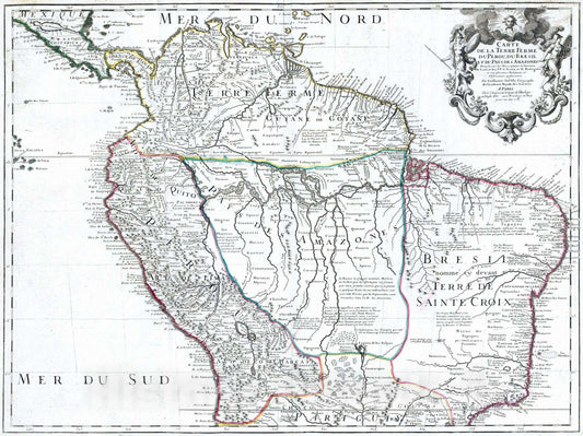 Historic Map : 1708 Terre Ferme, Perou, Bresil, Amazones. - Vintage Wall Art