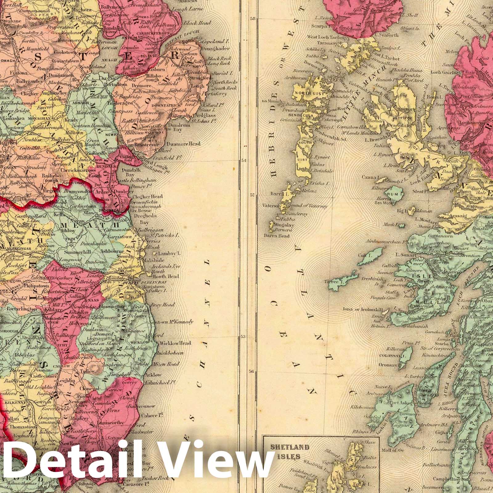 Ireland and Scotland, 1860 - Historical Map Print