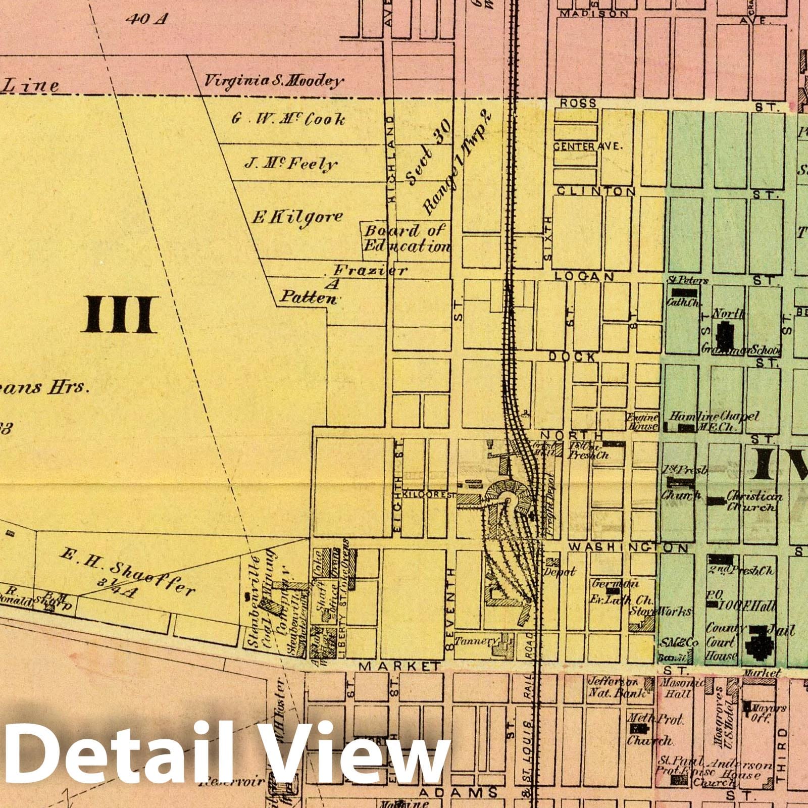 Steubenville, Ohio - River Map, 1877 - Historical Map Print