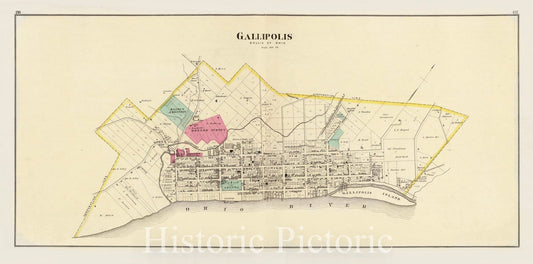 Gallipolis, Ohio - River Map, 1877 - Historical Map Print