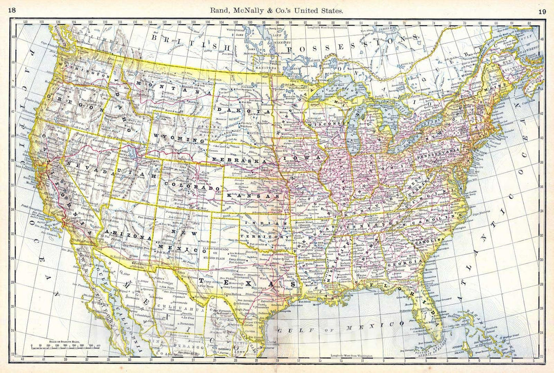 Historic Map : National Atlas - 1879 United States. - Vintage Wall Art