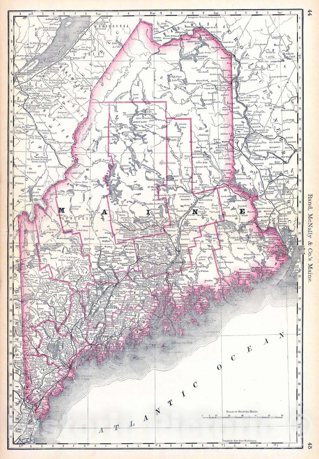 Historic Map : National Atlas - 1879 Maine. - Vintage Wall Art