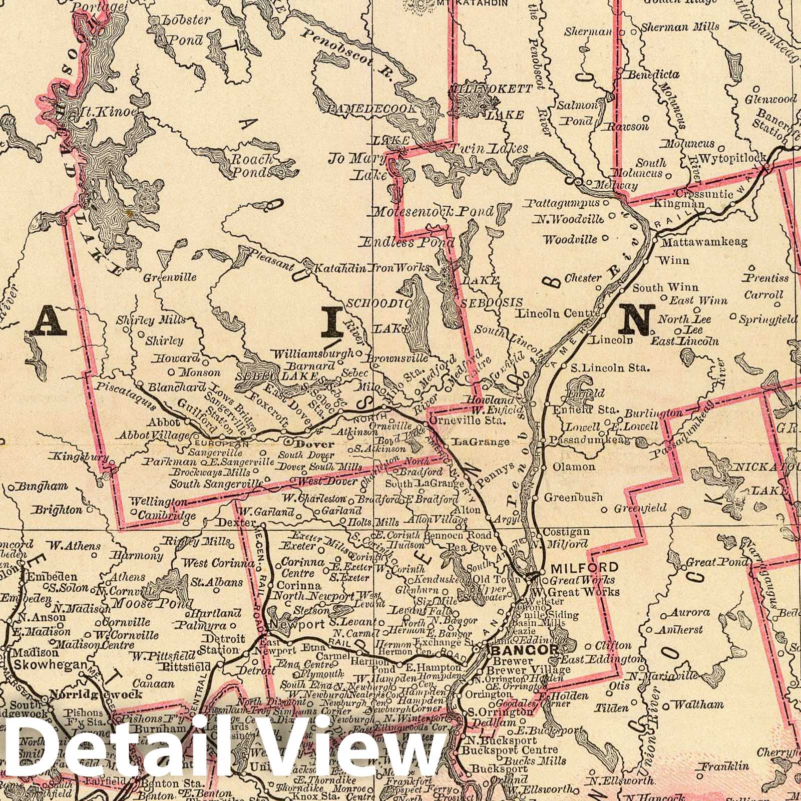 Maine - Railroad Map, 1879 - Historical Map Print