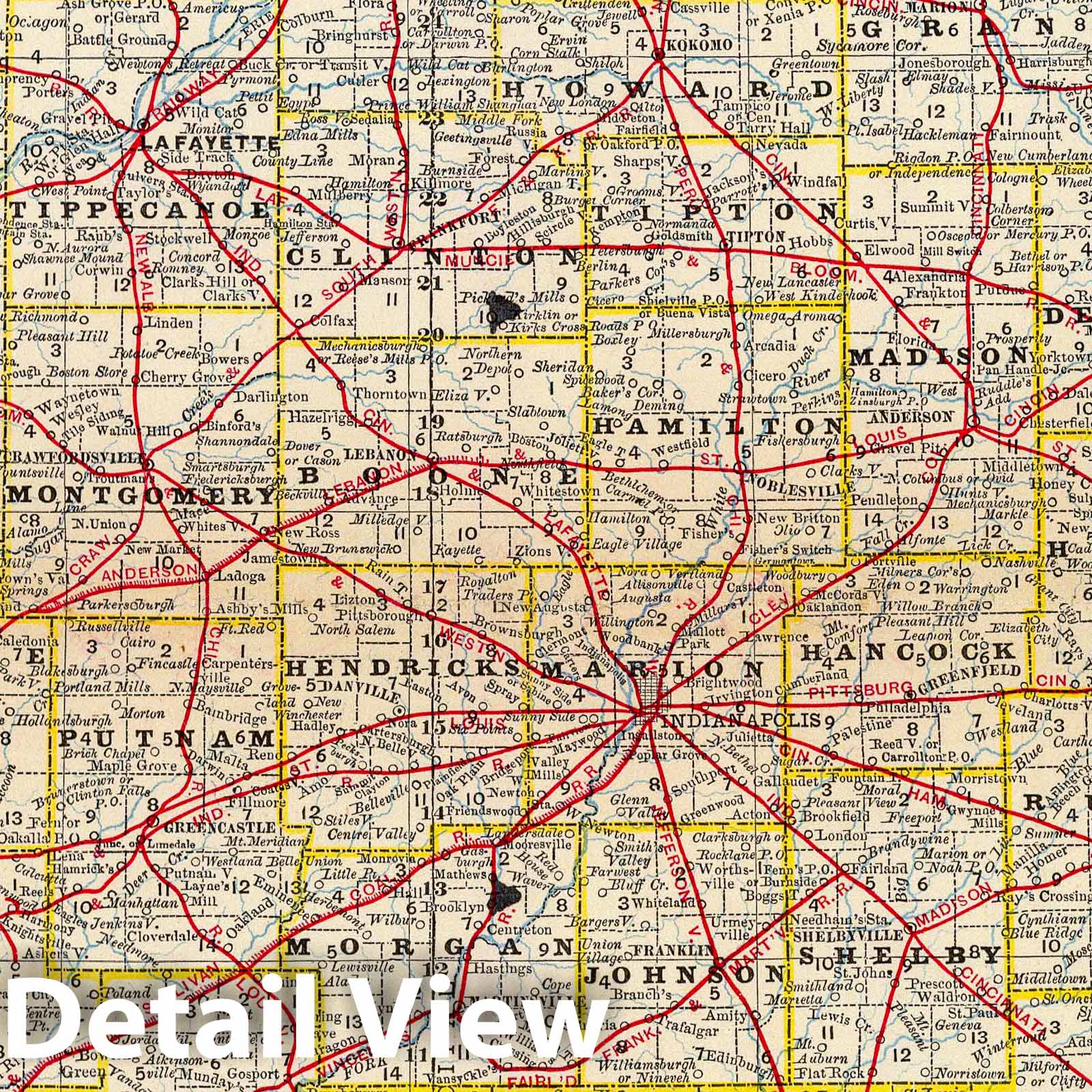 Indiana - Railroad Map, 1879 - Historical Map Print