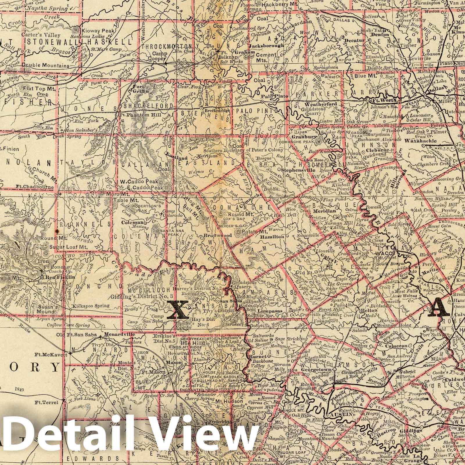 Texas and Indian Territory - Railroad Map, 1879 - Historical Map Print