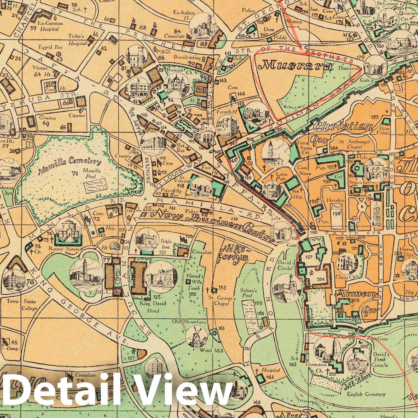 Jerusalem - Pictorial Map, 1942 - Historical Map Print