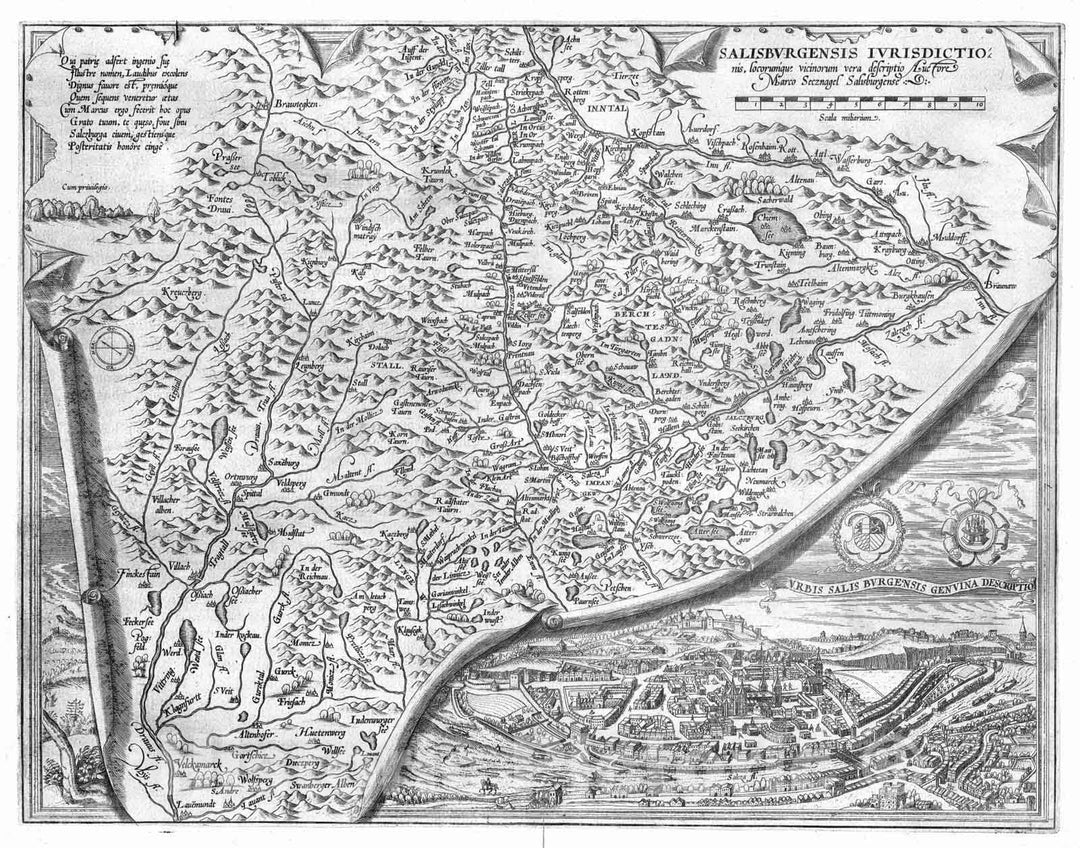 Historic Map : Austria , Salzburg, Austria, 1570 (28) Salisburgensis Iurisdictionis. , Vintage Wall Art