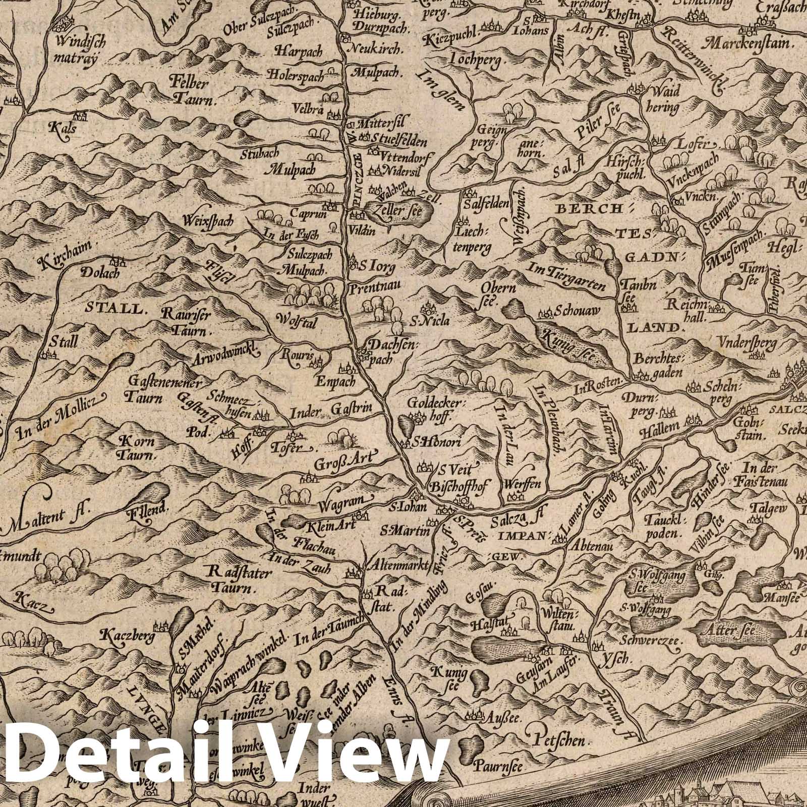 Salzburg and Surrounding Region, Austria 1570 - Historical Map Print