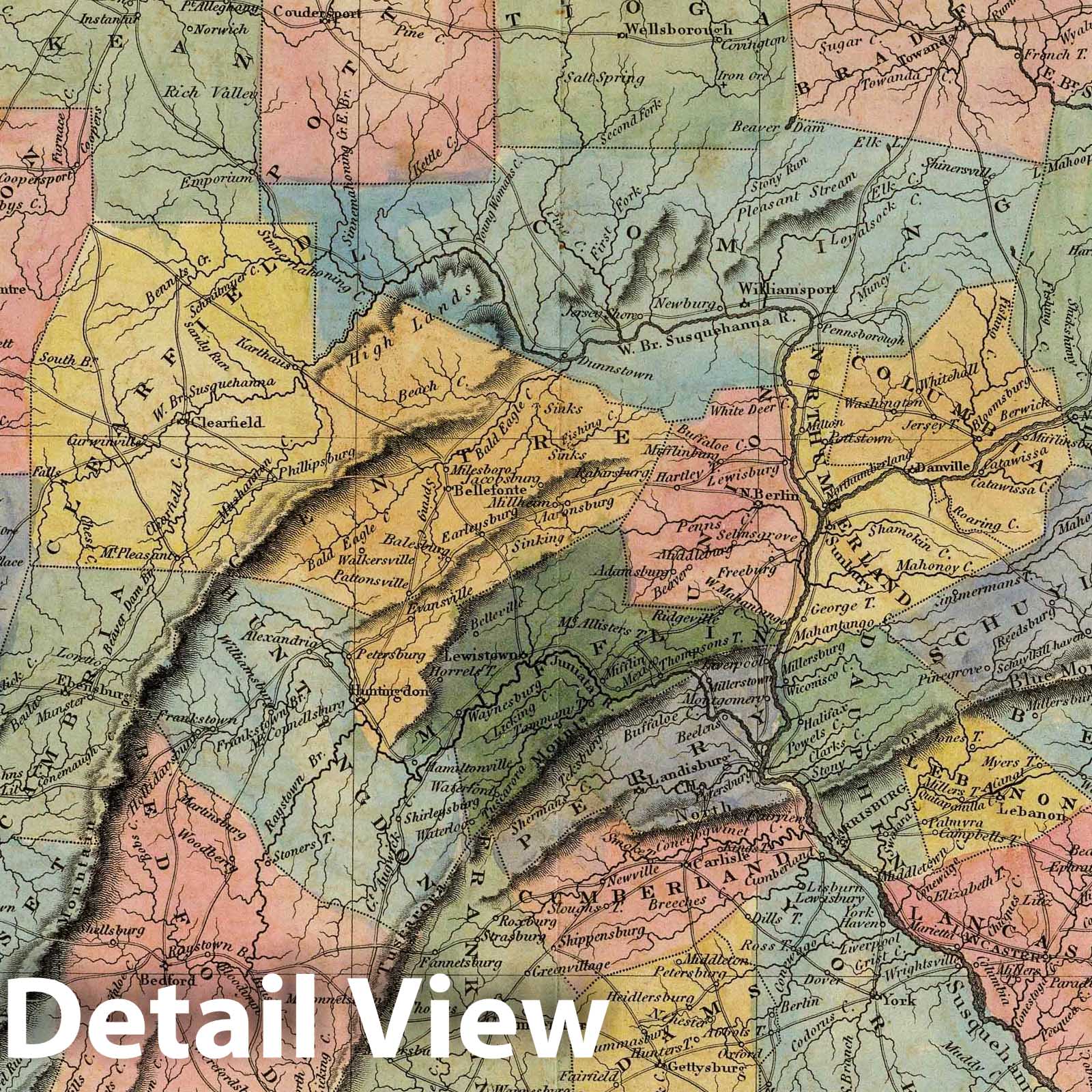Pennsylvania - River Map, 1823 - Historical Map Print