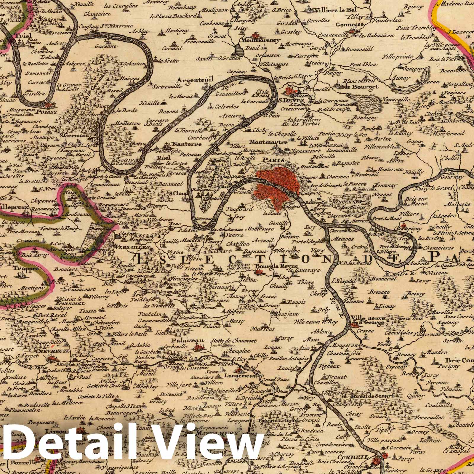 Environs of Paris and Burgundy, 1708 - Historical Map Print