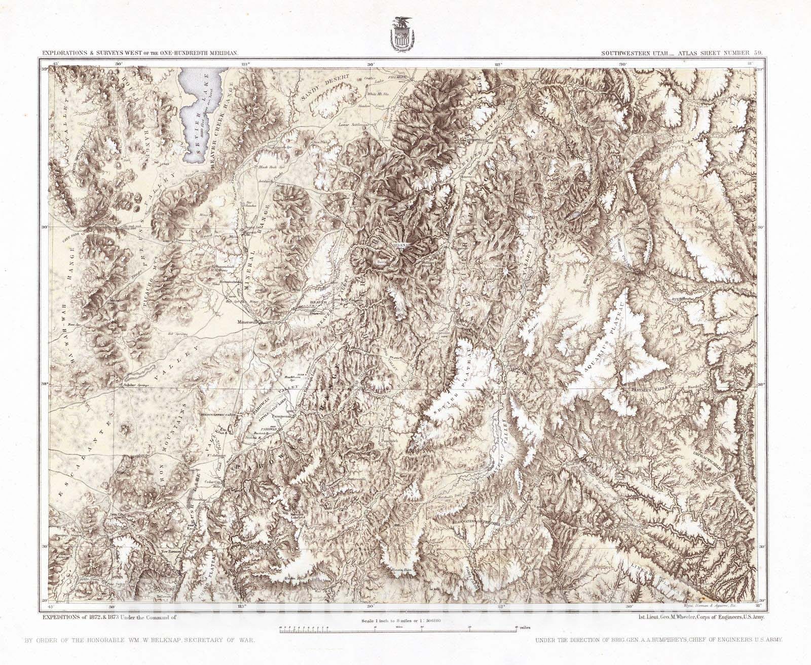 Historic Map : 1873 59. Southwestern Utah. v2 - Vintage Wall Art