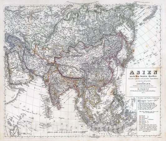 Historic Map : 1847 Asien nach den besten quellen besonders Englischen und Russischen Originalkarten - Vintage Wall Art