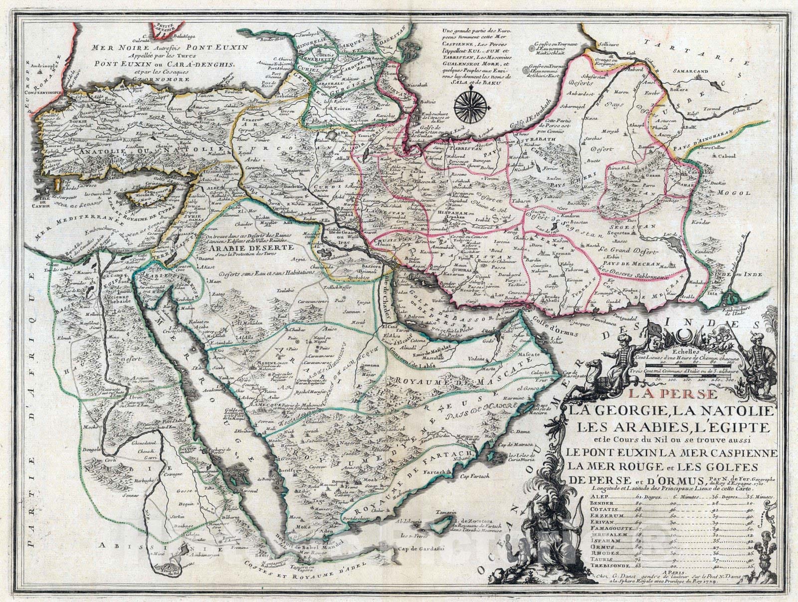 Historic Map : Saudi Araba, Middle East 1724 La Perse la Georgie, la Natolie les Arabies, lEgipte et le cours du Nil , Vintage Wall Art