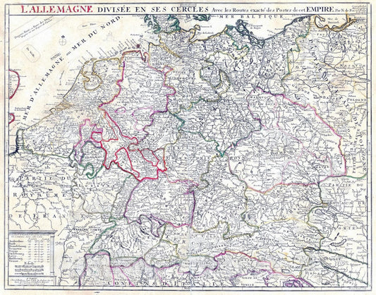 Historic Wall Map : Germany, 1705 L'Allemagne , Vintage Wall Art