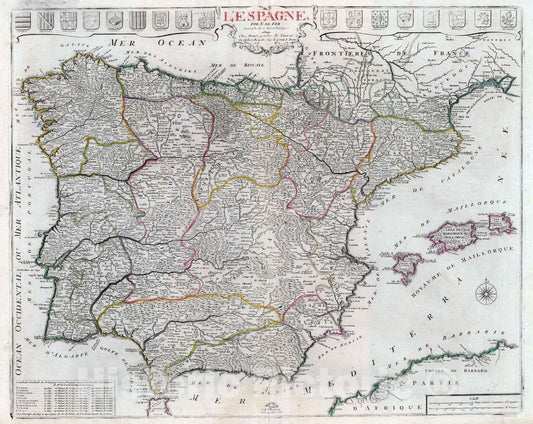 Historic Map : Spain, 1716 L'Espagne. Par N. de Fer , Vintage Wall Art