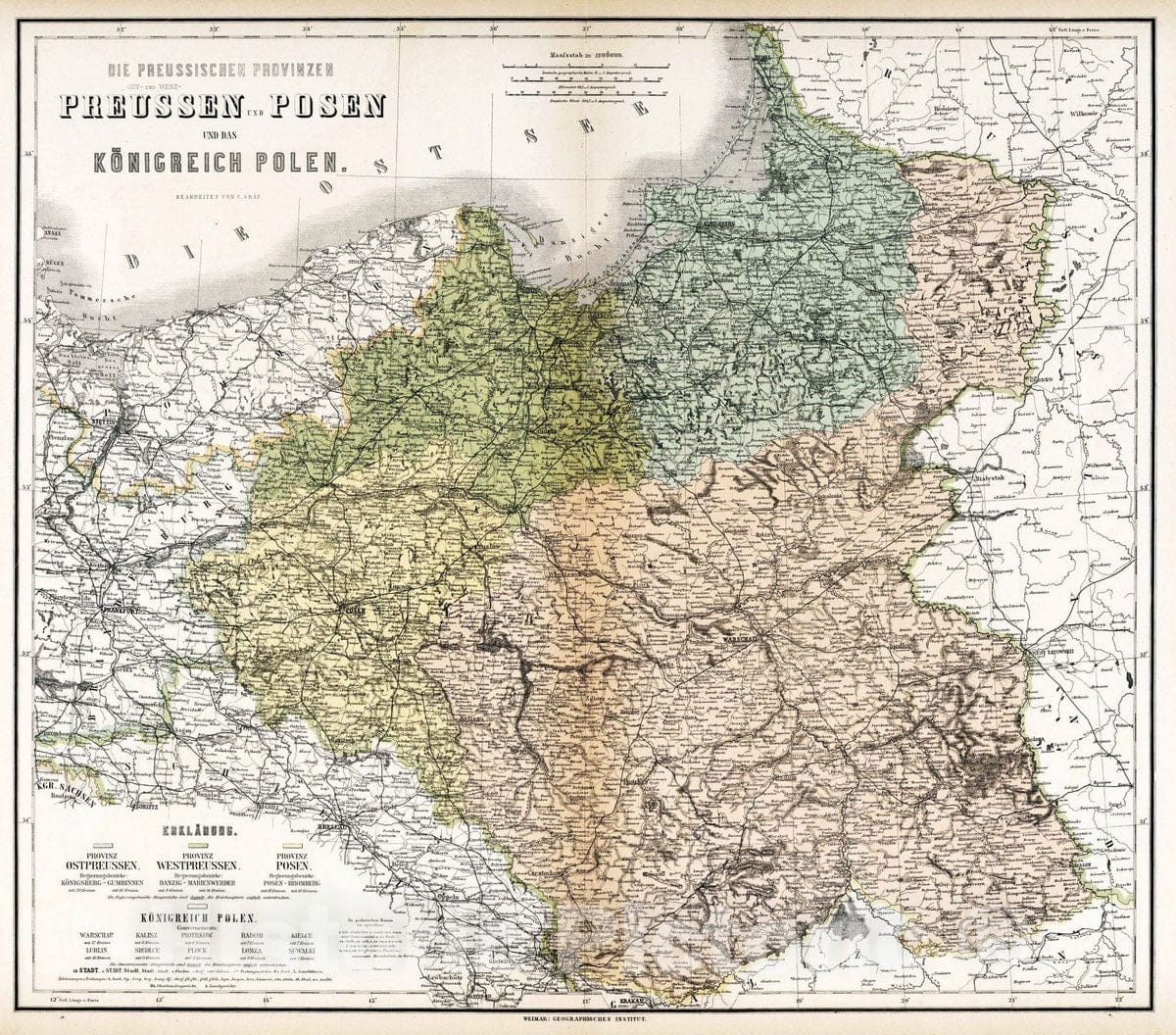 Prussia, Posen, Poland, and Belarus, 1886 - Historical Map Print