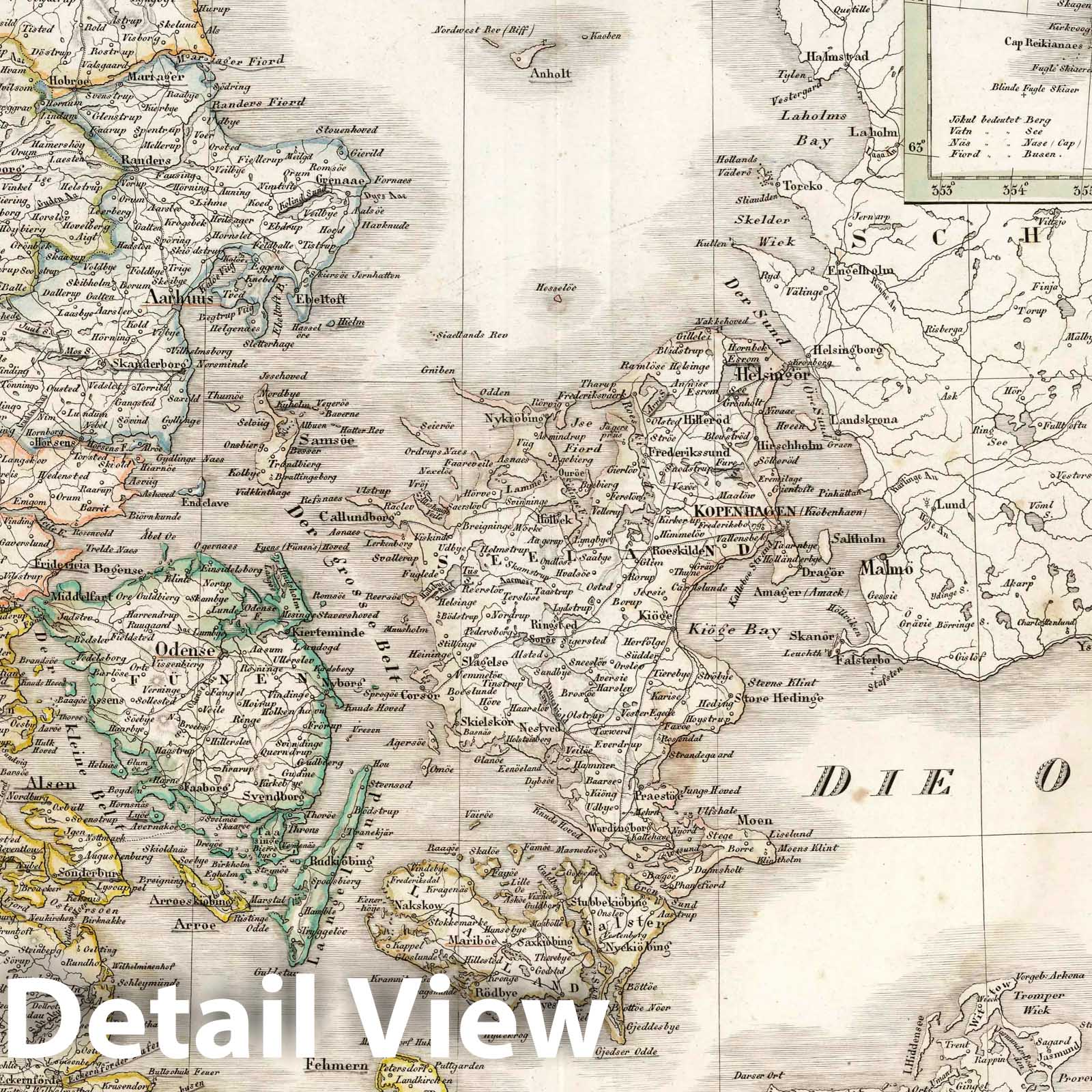 Historic Map : 1841 Kingdom of Denmark. Iceland. - Vintage Wall Art